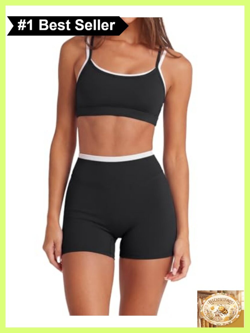 SUUKSESS 2 Piece Workout Set Layered Sports Bra & Biker Shorts